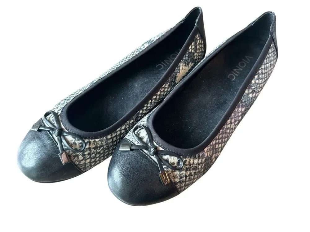 Vionic Women's Sz 7.5 Ballet Flats Minna Boa Snake Print work career comfy EUC